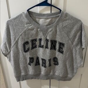 Celine Runway SS 2021 Grey Varsity Logo Cropped Sweatshirt